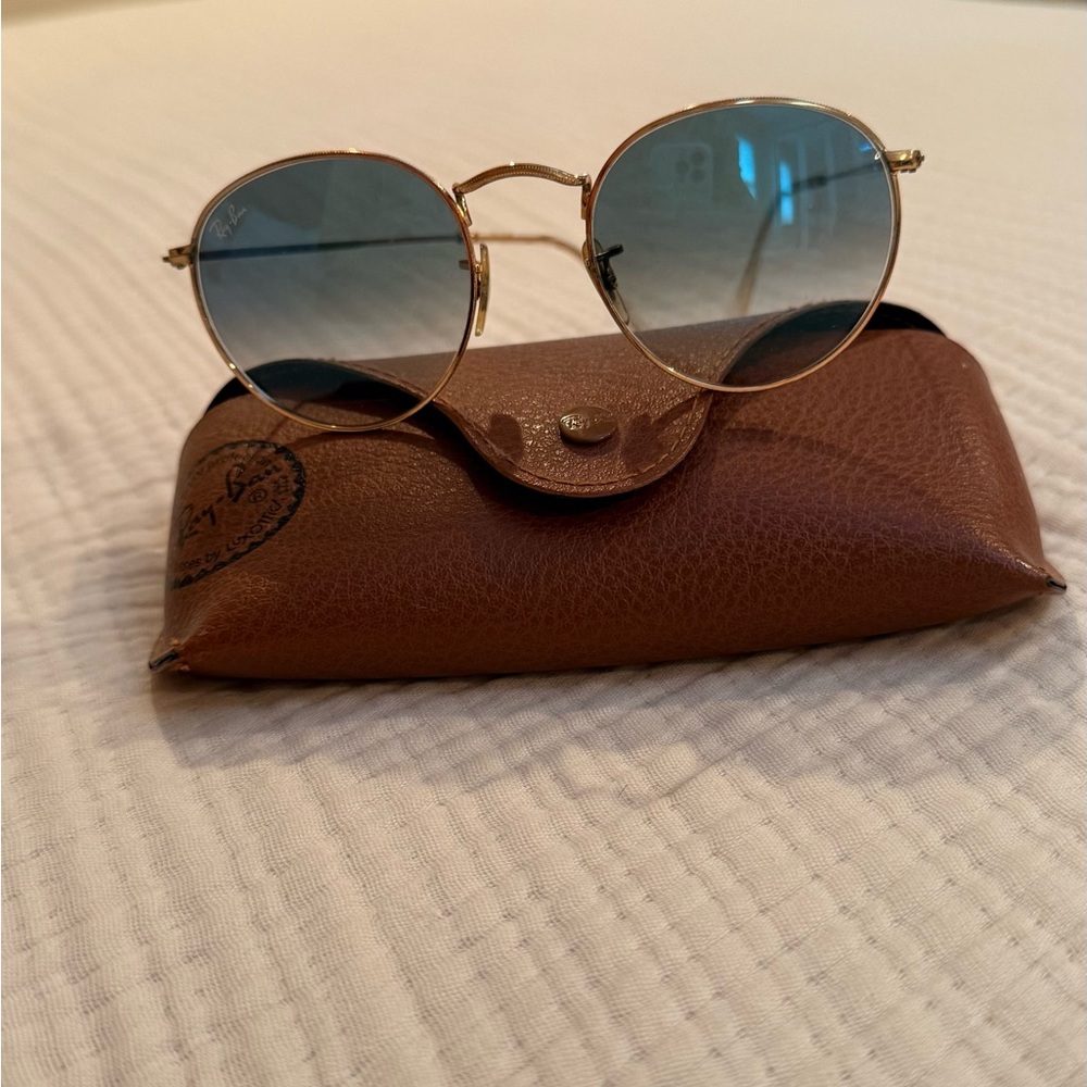 Ray-Ban Gold and Blue Round Sunglasses